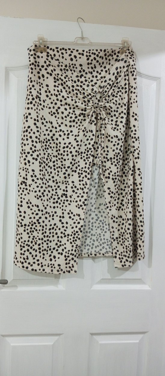 Bağcıklı Salaş uzun i Etek Beyaz Gri - Görsel 2