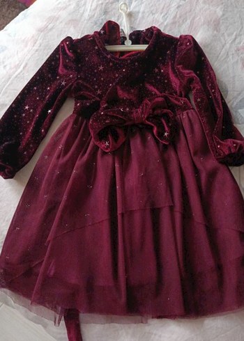 Bordo Parıltılı Kız Çocuk Elbisesi - Görsel 3