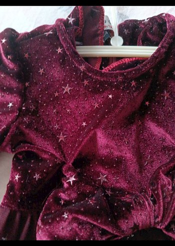 Bordo Parıltılı Kız Çocuk Elbisesi - Görsel 2