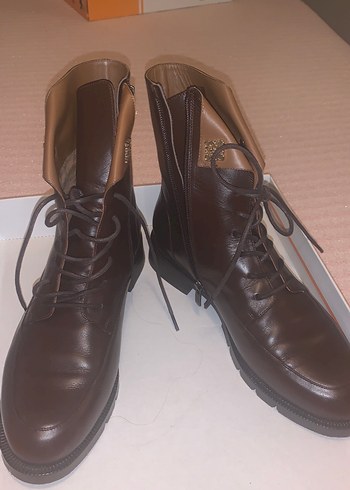 39 Beden Kahverengi Deri Stiletto Topuklu Kadın Bot