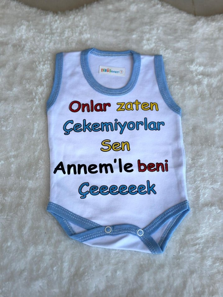 Mavi Örme Erkek Bebek Kolsuz Body - Görsel 2