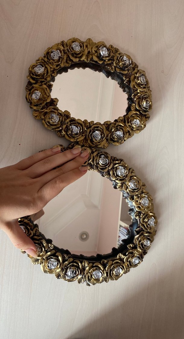 Altın Renkli Vintage Çiçekli Dekoratif Ayna - Görsel 3