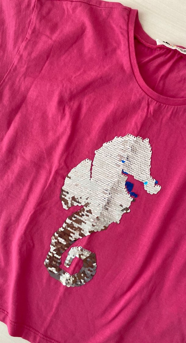 Kız Çocuk Pullu Kısa Kollu Pembe Tişört - Görsel 3