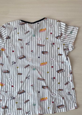 Renkli Baskılı Kız Tişörtü, Kısa Kollu, Bol Kesim - Görsel 5