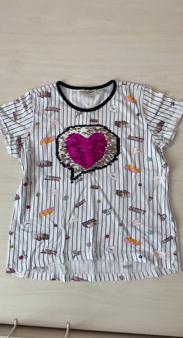 Renkli Baskılı Kız Tişörtü, Kısa Kollu, Bol Kesim - Görsel 3