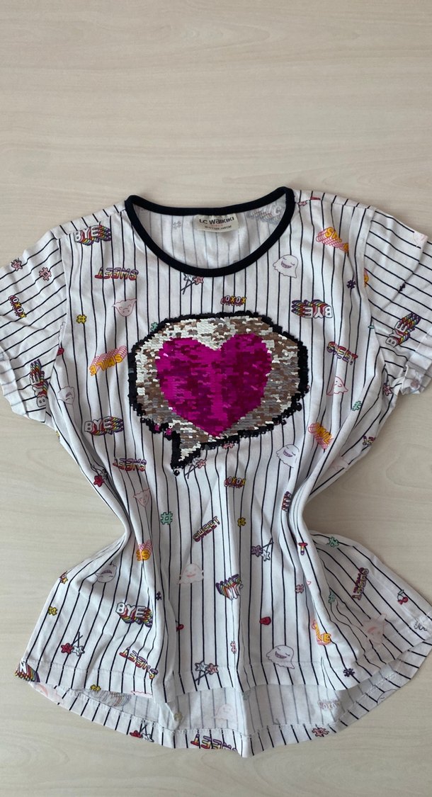 Renkli Baskılı Kız Tişörtü, Kısa Kollu, Bol Kesim - Görsel 2