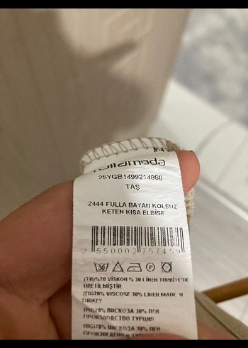 l Beden camel Renk Bej Kolsuz Midi Keten Elbise