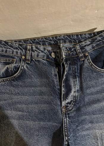 xs Beden mavi Renk katlama detayli bol paca jean
