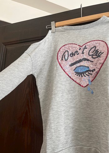 10 Yaş Beden Gri çocuk Payetli Mini Sweatshirt