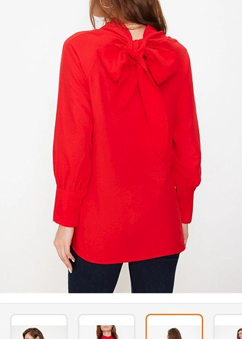 Kırmızı V Yaka Kadın Bluz - Görsel 3
