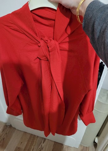 Kırmızı V Yaka Kadın Bluz - Görsel 8