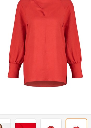 Kırmızı V Yaka Kadın Bluz - Görsel 6