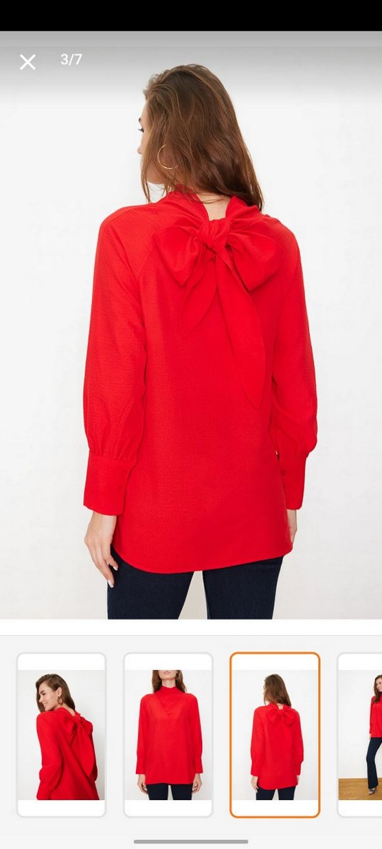 Kırmızı V Yaka Kadın Bluz - Görsel 3