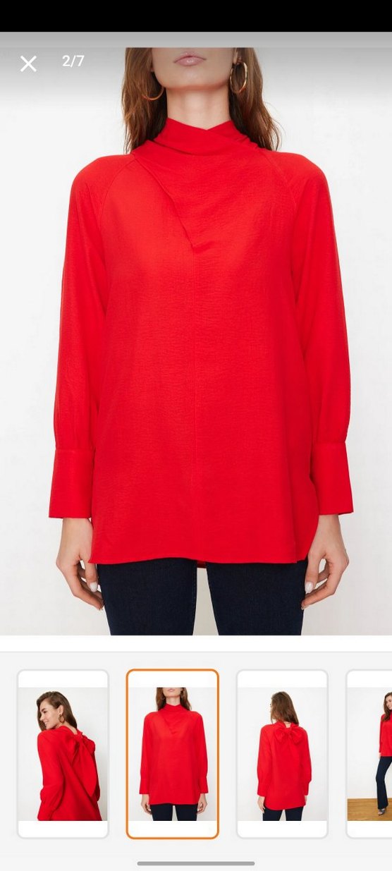 Kırmızı V Yaka Kadın Bluz - Görsel 2