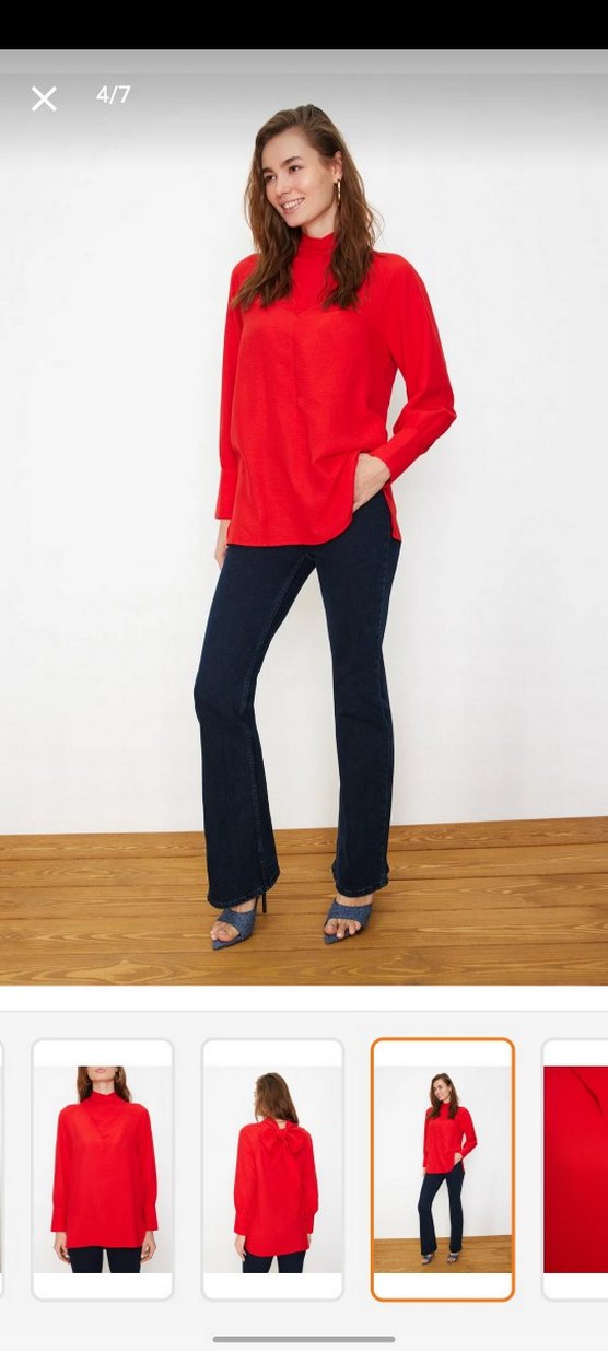 Kırmızı V Yaka Kadın Bluz - Görsel 4