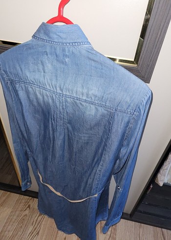 Düğmeli Mavi Denim Kadın Gömlek - Görsel 4