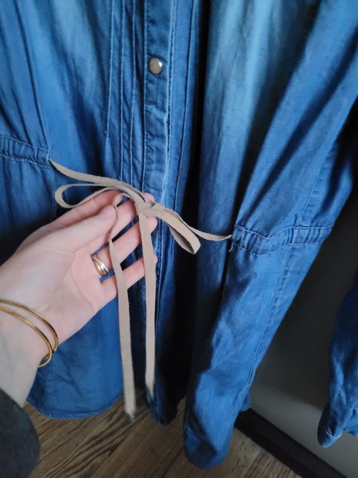 Düğmeli Mavi Denim Kadın Gömlek - Görsel 2