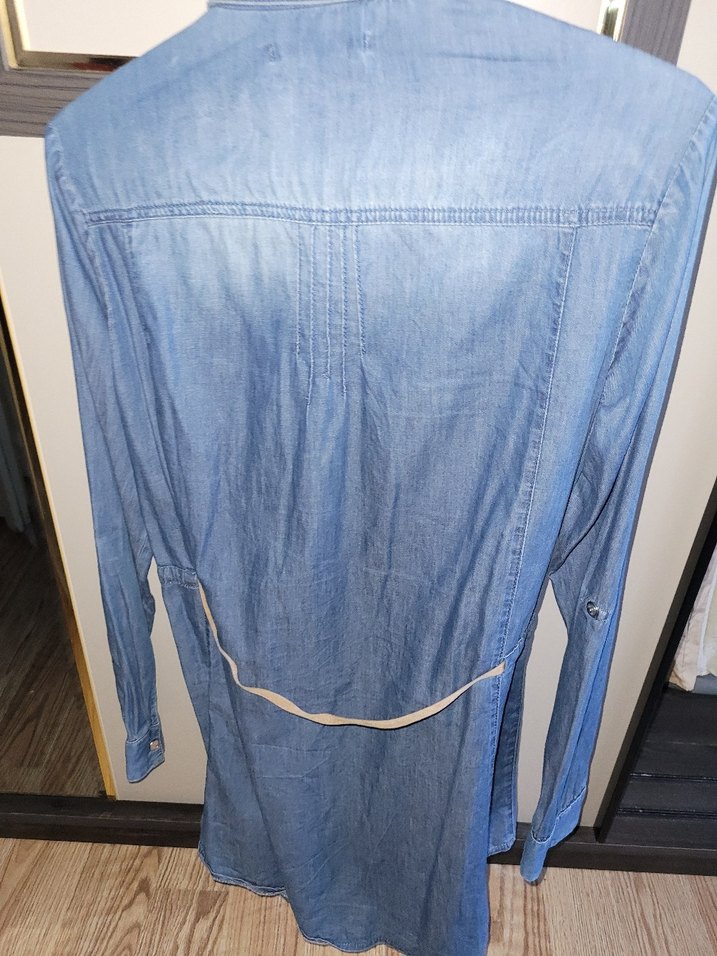 Düğmeli Mavi Denim Kadın Gömlek - Görsel 5