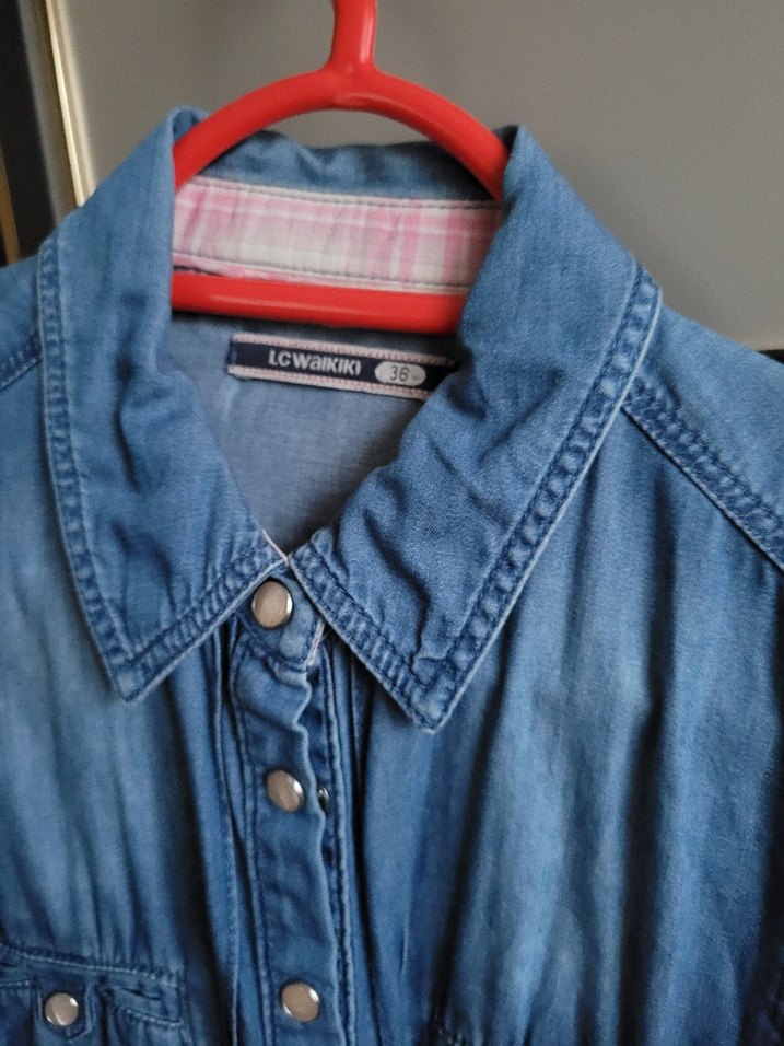 Düğmeli Mavi Denim Kadın Gömlek - Görsel 3