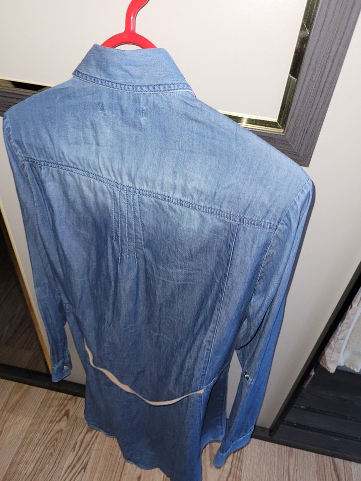 Düğmeli Mavi Denim Kadın Gömlek - Görsel 4