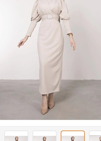 Bej Tesettür Elbise - Görsel 2