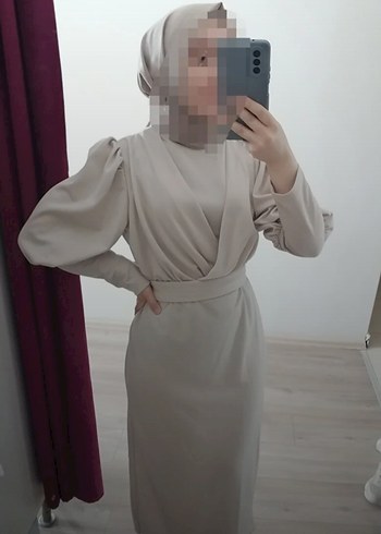 Bej Tesettür Elbise - Görsel 5