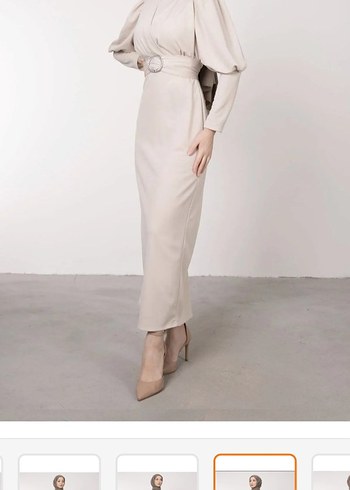 Bej Tesettür Elbise - Görsel 3