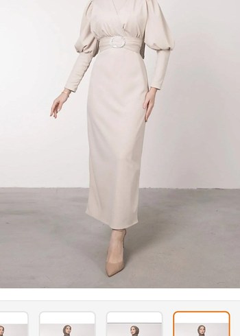 Bej Tesettür Elbise - Görsel 4