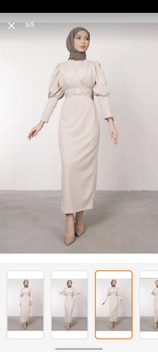 Bej Tesettür Elbise - Görsel 2