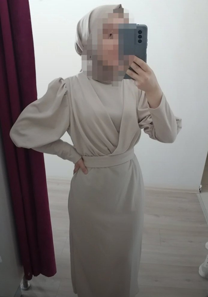 Bej Tesettür Elbise - Görsel 5