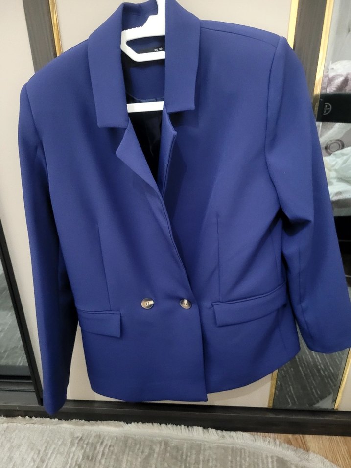 Mavi Düğmeli Kadın Blazer Ceket - Görsel 3