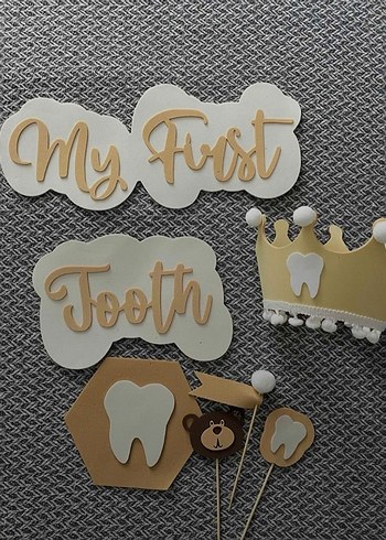 İlk Dişim Partisi Süsleri krem ve hardal - Görsel 2