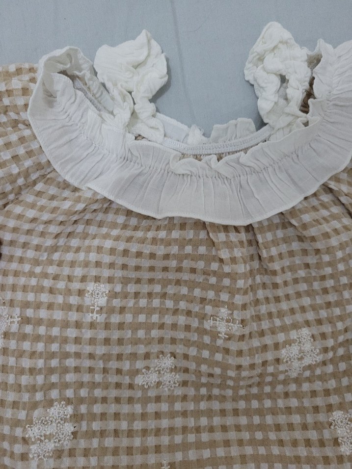 Bej Nakışlı Kız Bebek Kısa Kollu Takım - Görsel 2