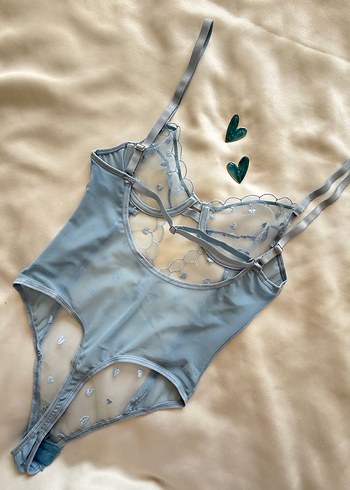 Diğer Mavi Nakışlı Bohem bodysuit