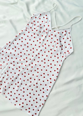 Kalp desenli saten pijama elbise