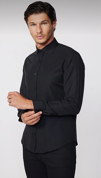 Erkek siyah gömlek tudors slim fit