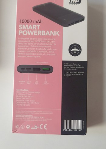 10000mAh Siyah Smart Powerbank MF Product - Görsel 2