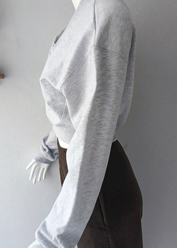 s Beden gri Renk Gri V Yaka Kadın Sweatshirt