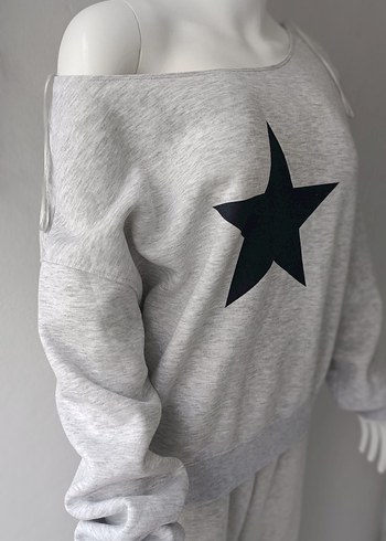 Gri Baskılı Uzun Kollu Salaş Sweatshirt