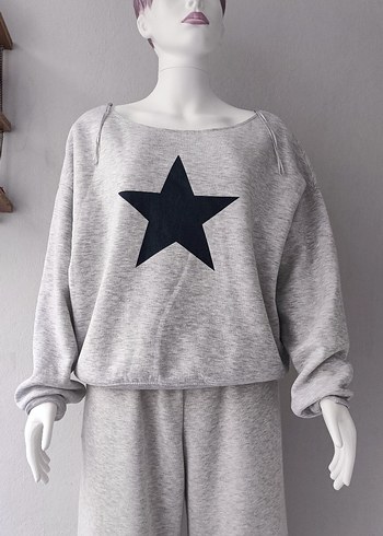 Diğer Gri Baskılı Uzun Kollu Salaş Sweatshirt