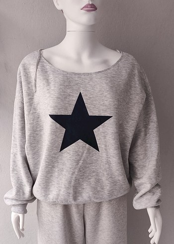 s Beden Gri Baskılı Uzun Kollu Salaş Sweatshirt