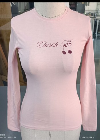 Pembe Uzun Kollu Baskılı Kadın Tişört