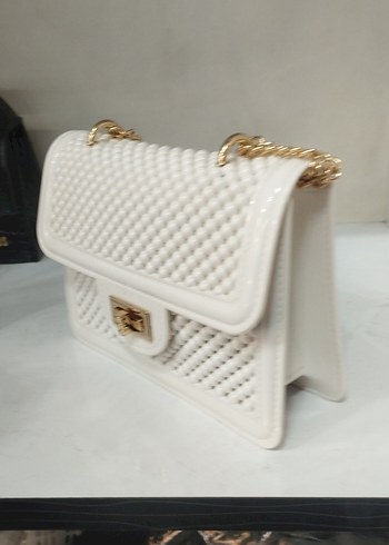 Zincir Detaylı Beyaz Kadın silikon Çanta - Görsel 2