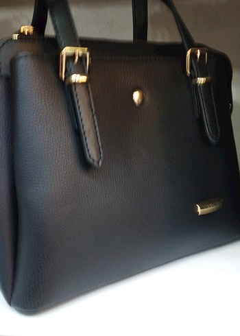 Kadın Siyah Deri Tokalı Çanta - Görsel 5