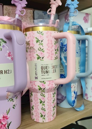 Çiçek Desenli Pastel Mor Termos Bardak - Görsel 2