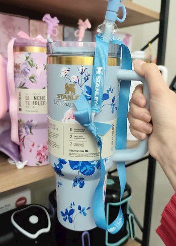 Çiçek Desenli Pastel Mor Termos Bardak - Görsel 8