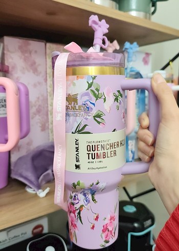 Çiçek Desenli Pastel Mor Termos Bardak - Görsel 4