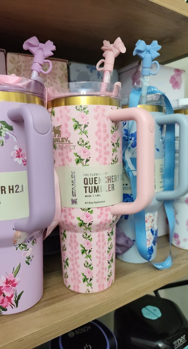 Çiçek Desenli Pastel Mor Termos Bardak - Görsel 2