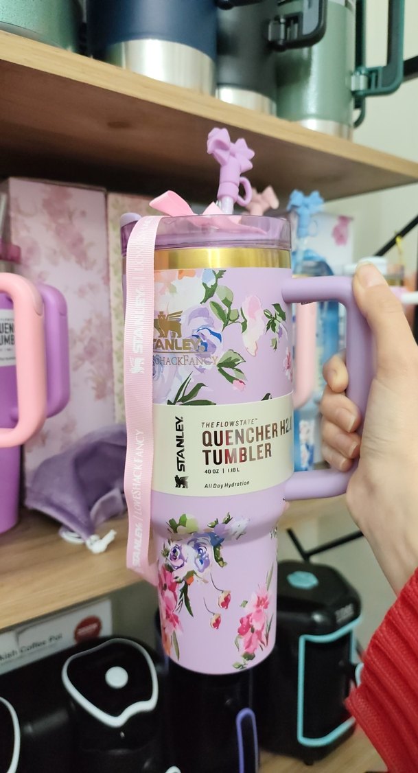 Çiçek Desenli Pastel Mor Termos Bardak - Görsel 4