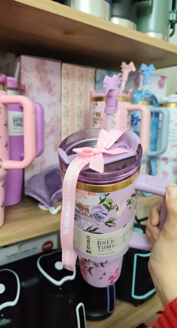 Çiçek Desenli Pastel Mor Termos Bardak - Görsel 5